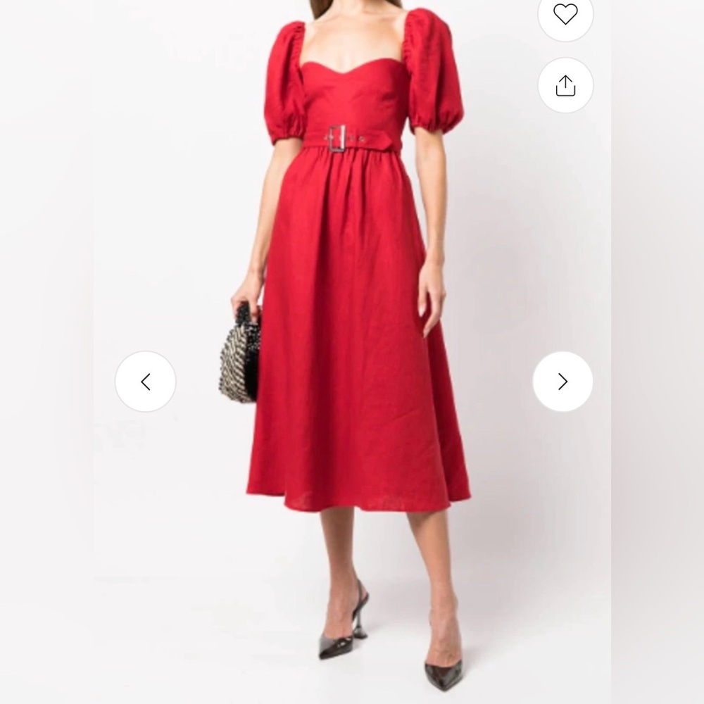 Reformation linen Puff Sleeve Midi Dress NWT